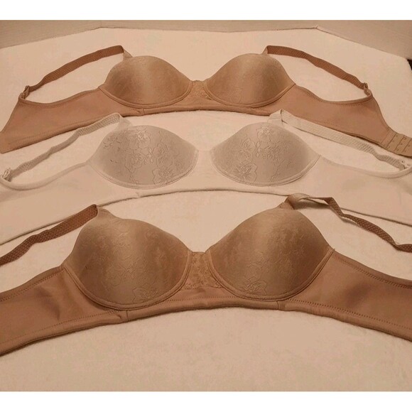 Lot Of 3 Vanity Fair beauty back bra beige White 36C 71380 Wireless Lace Overlay - Picture 1 of 8